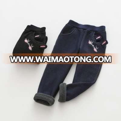 S33907W Winter New Design Cotton Denim Pants Cat Cartoon Jeans For Childrens